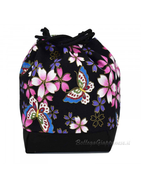 Kinchaku handbag sakura and butterflies