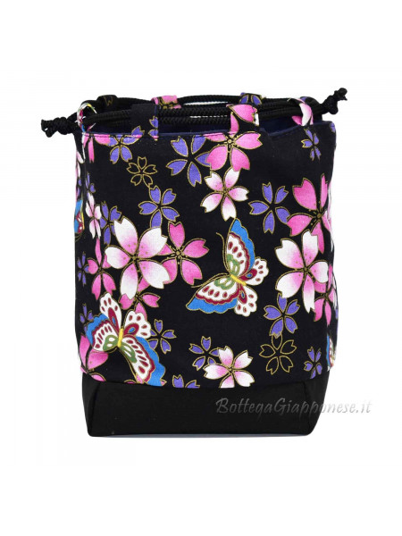 Kinchaku handbag sakura and butterflies