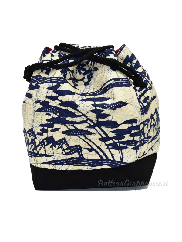Kinchaku handbag in blue design silk