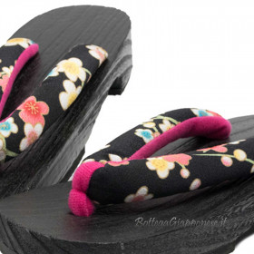 Geta Wooden sandals with black and fuchsia hanao (M)