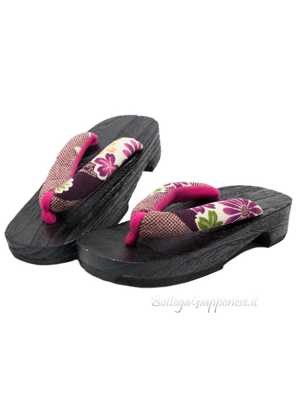Geta Wooden thong sandals with flowers design (size M)