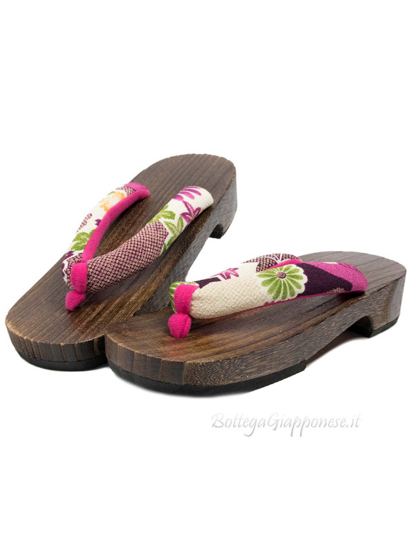 Geta Sandals wooden flip flops shibori flowers (size L)