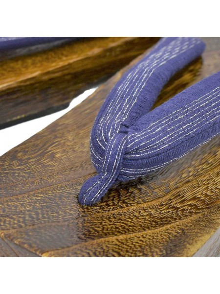 Wooden geta blue striped flip flops