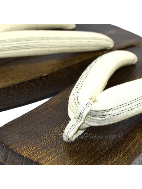 Wooden geta white striped flip flops