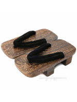 Geta double wooden clogs heels flip flops black