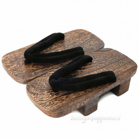 Geta double wooden clogs heels flip flops black