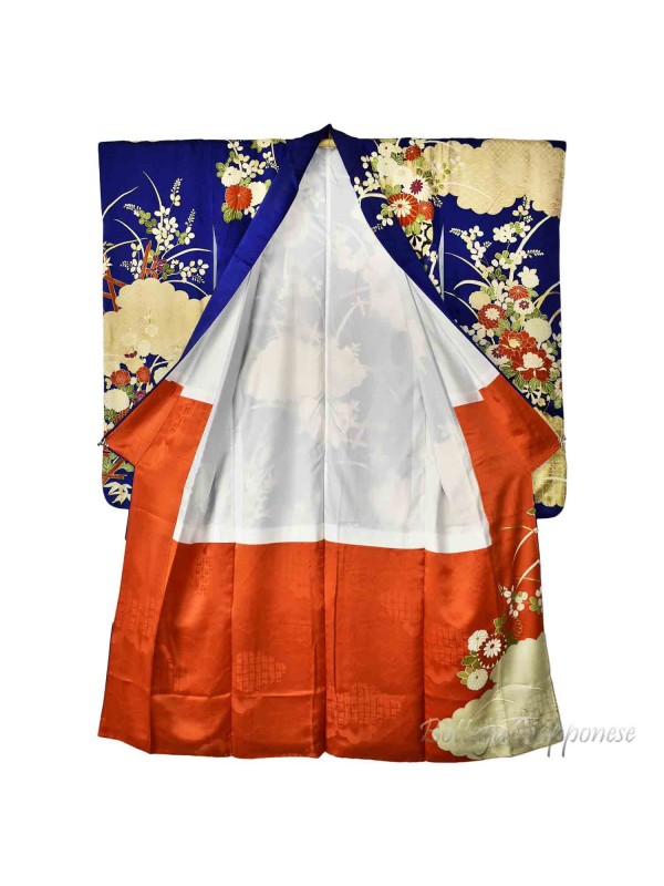 Furisode kimono seta Hanaguruma