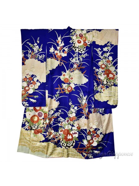 Furisode kimono seta Hanaguruma