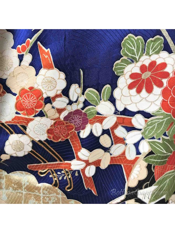Furisode Hanaguruma silk kimono
