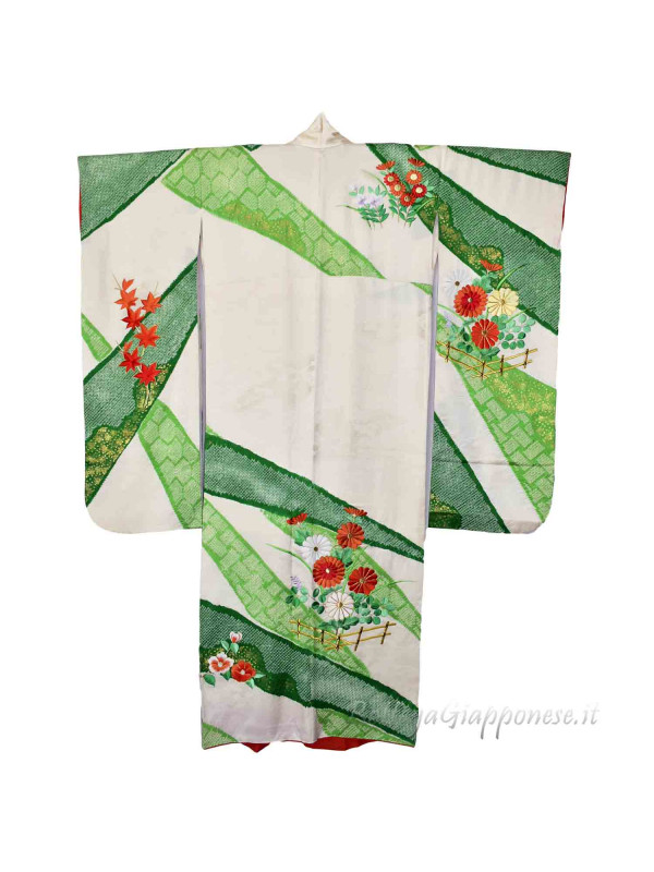 Furisode kimono seta shibori