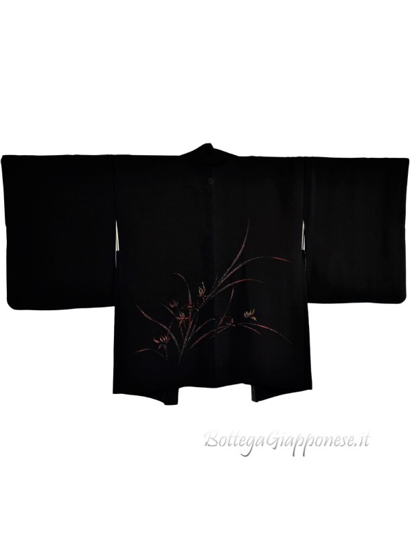 Haori giacca kimono seta fiori con foglie