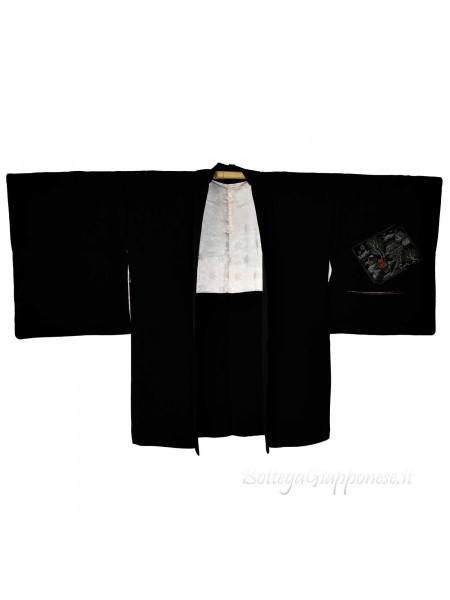Haori giacca kimono seta nero panorama di villaggi