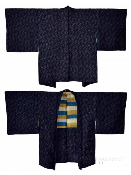 Haori giacca kimono seta blu fiorellini