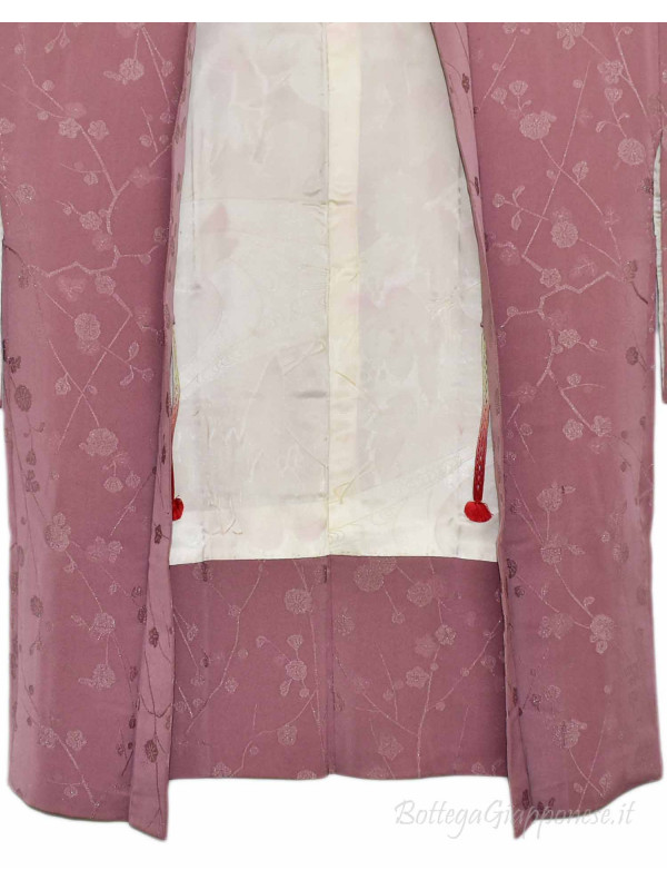 Haori giacca kimono seta rosa damascata