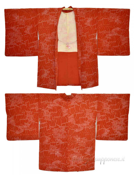 Haori brick red silk kimono jacket