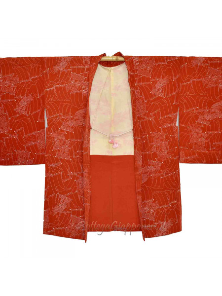 Haori giacca kimono seta rosso mattone