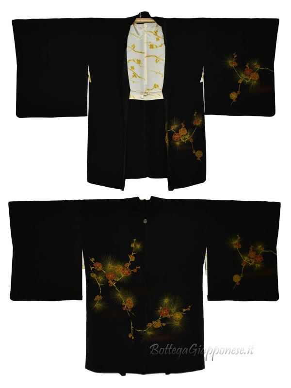 Haori silk kimono jacket with pine branches design