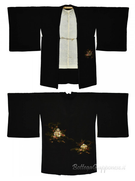 Haori silk kimono jacket with casket design
