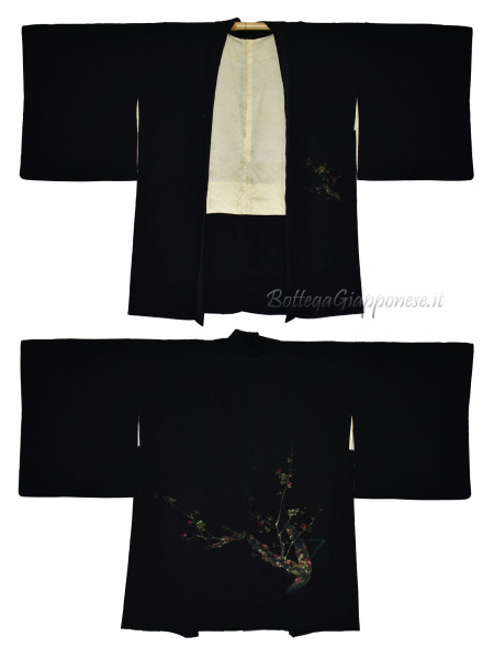 Haori silk kimono jacket with floral sprig design