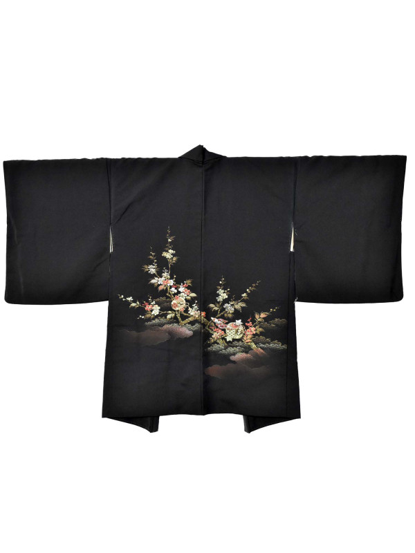 Haori black silk kimono jacket kozuci