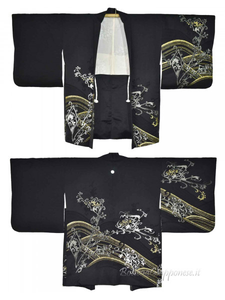 Haori damask and embroidered silk kimono jacket