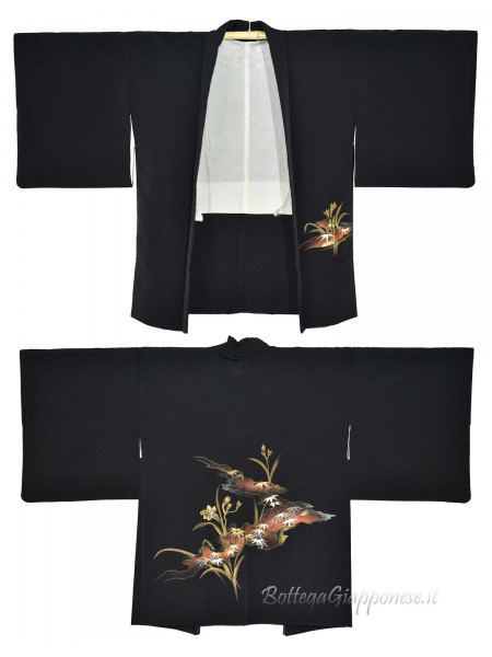 Haori silk kimono jacket flowers and bamboo