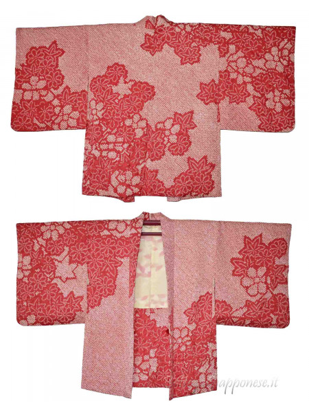 Haori red shibori silk kimono jacket