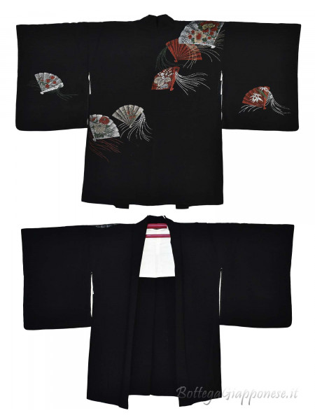 Haori silk kimono jacket with floral fans