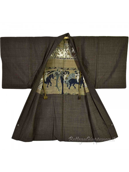 Haori brown silk kimono man jacket