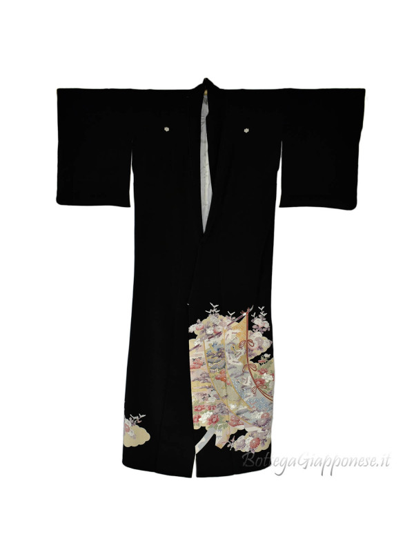 Kurotomesode kimono seta musubi