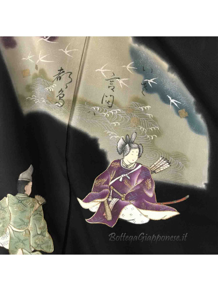 Kurotomesode Hyakuninissyu silk kimono