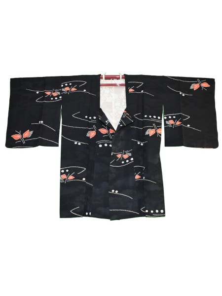 Michiyuki giacca kimono nera in seta shibori