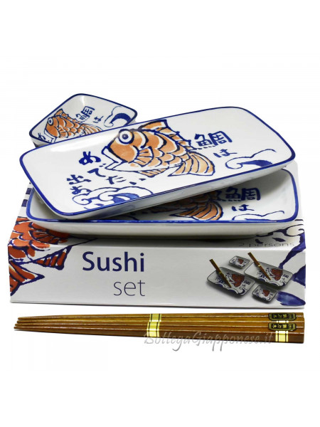 Sushi box Medetai set x2 plates, bowls and chopsticks