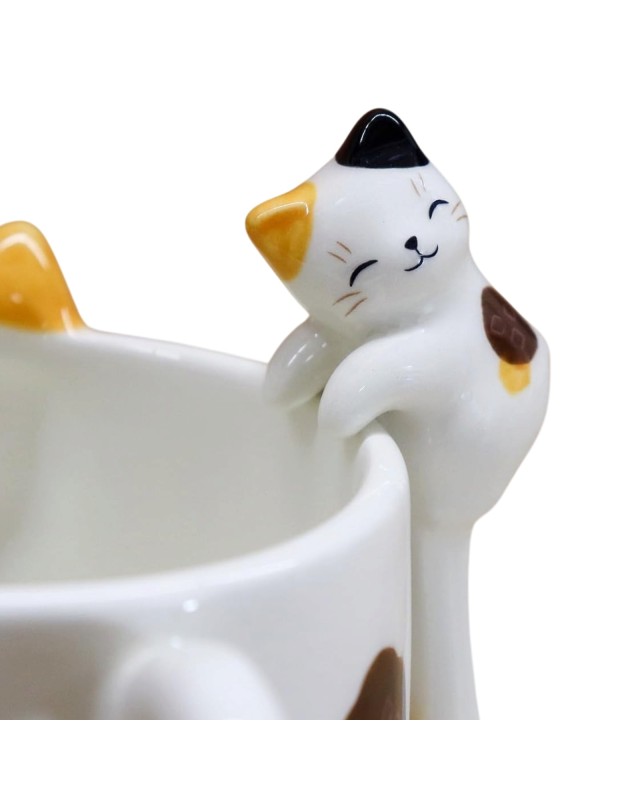 Tazza + cucchiaio Design Gatto Calico in ceramica