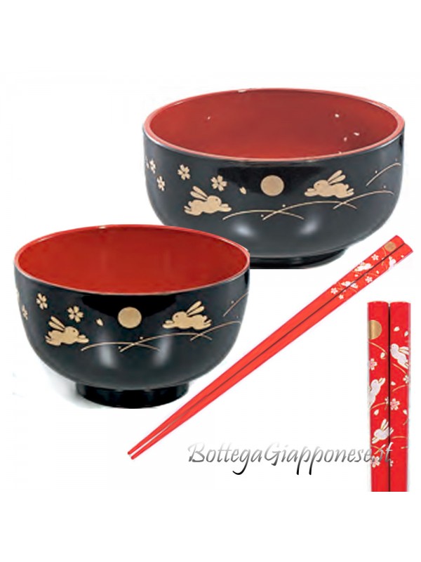 Bowls and chopsticks set Usagi luna sakura