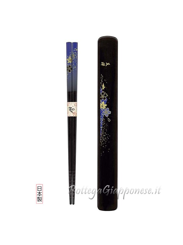 Hashi bacchette con custodia set yuzen blu