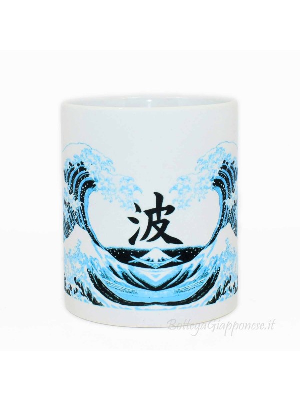 Mug with hokusai kanji wave handle