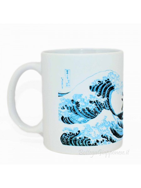 Mug with hokusai kanji wave handle