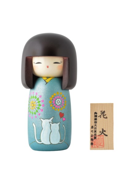 Kokeshi "Hanabi" (Fuochi d'Artificio) con Gatti