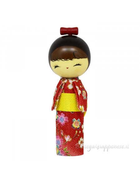 Kokeshi smile of girl with kimono