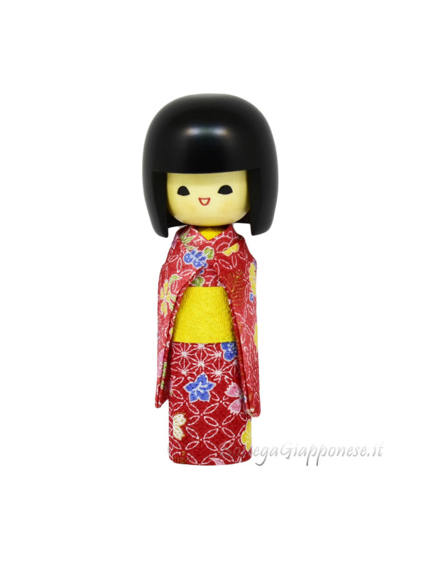 Kokeshi sorriso bambola in kimono furisode