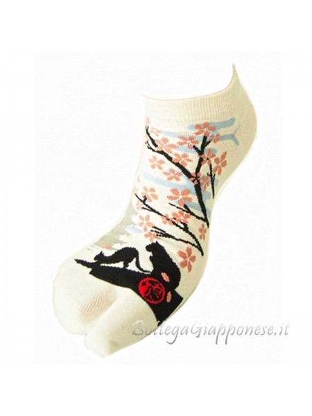 Tabi thong socks with sakura cats design (tag.M)b