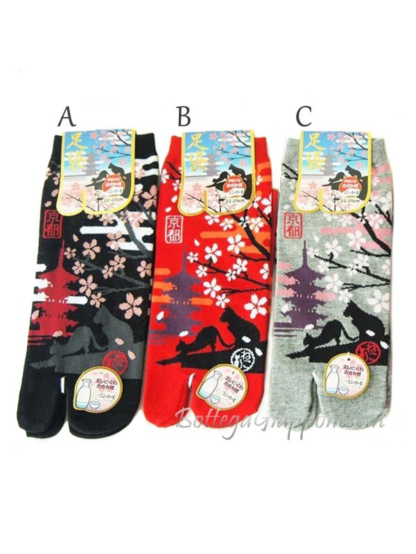 Tabi thong socks with sakura cats design (tag.M)