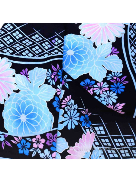 Yukata dark blue disegno fiori [Kiku]