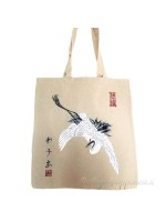 Tote bag with crane and Japanese calligraphy