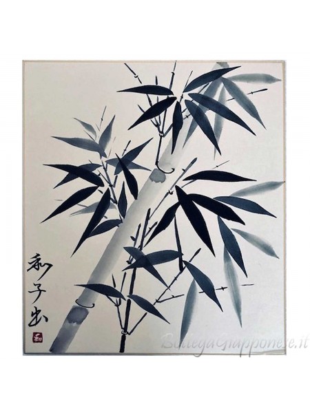 Shikishi con bambù dipinto a mano sumie
