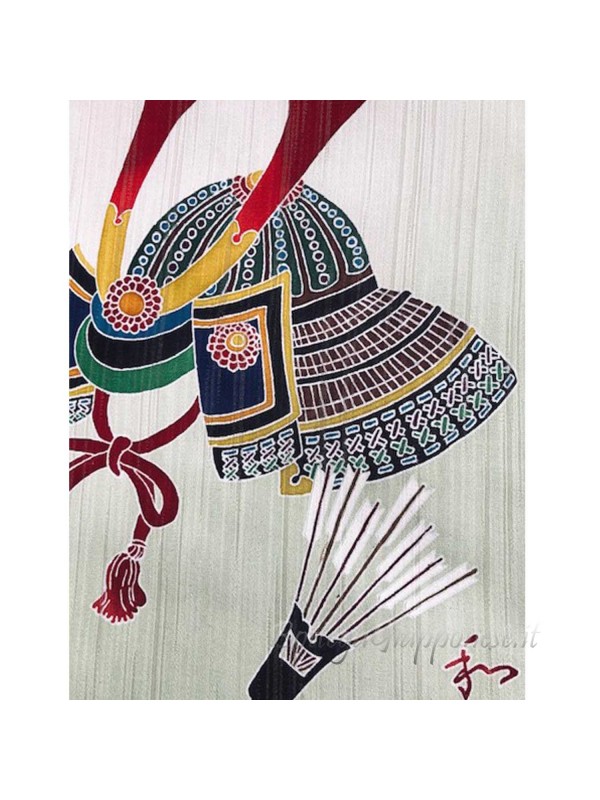 Kakejiku yuzen dipinto a mano su seta kabuto elmo