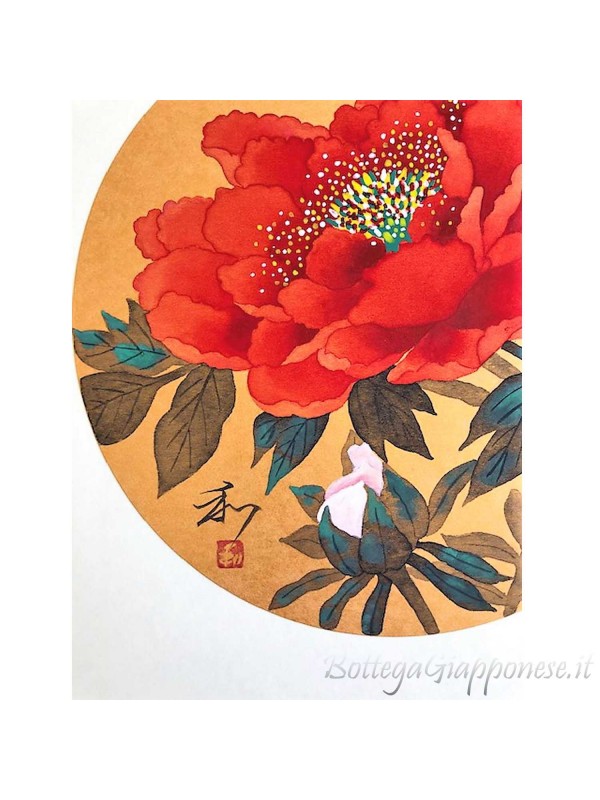 Shikishi with red peony flower