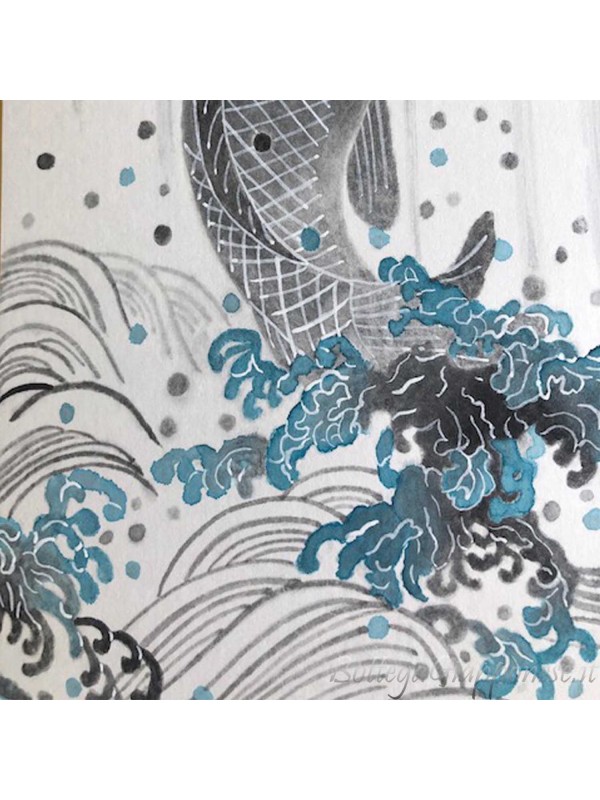 Shikishi with koi carp hand painted sumie