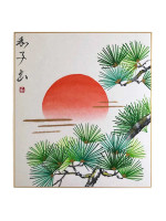Shikishi hand painted pine and sun